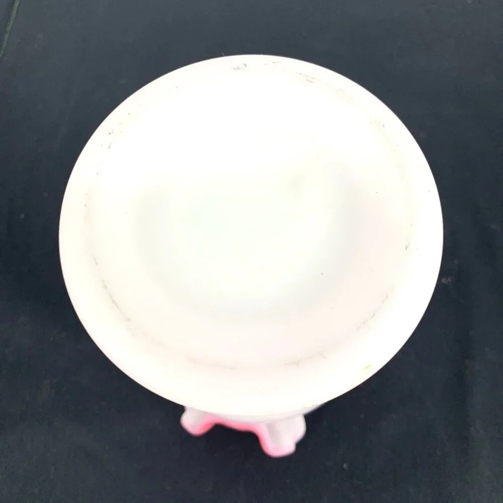 Fenton Vase Satin Glass White Pink Ruffled Edge Melon 7